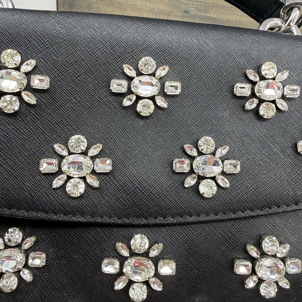 Michael Kors Ava Black Leather and Rhinestone Crossbody Satchel Purse - Picture 12 of 12